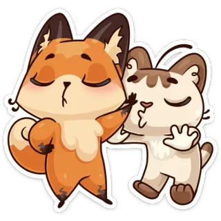 😘 e91c15d9 สุนัขจิ้งจอก, แมว, มิตรภาพ, สัตว์, น่ารัก, การ์ตูน, สติกเกอร์ telegram sticker