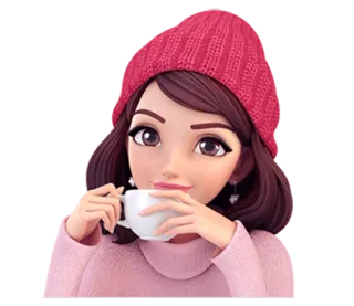 ☕ 09d7322a woman, girl, cup, drink, tea, hat telegram sticker