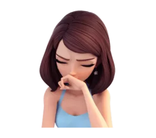 😣 a5e23495 woman, cartoon, sad, upset, pensive, thoughtful, brunette telegram sticker