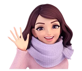 ✋ cf6d9a6c woman, cartoon, waving, scarf, greeting, animated telegram sticker