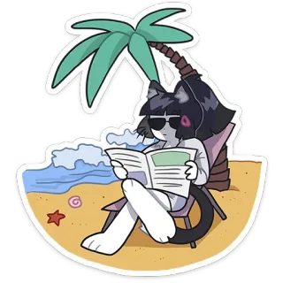 🏖 ac09758e cat, beach, palm tree, reading, vacation, relaxing, summer telegram sticker