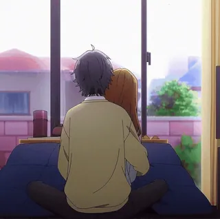 😋 e4f20129 anime, couple, romance, window, hugging, indoors telegram sticker