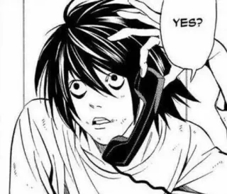 🌚 855ca115 L Death Note YES? อนิเมะ, มังงะ, Death Note, L, นักสืบ, โทรศัพท์, โทร whatsapp sticker