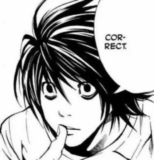 😕 ca1c9ebe L Death Note CORRECT. อนิเมะ, เดธโน้ต, แอล, นักสืบ, ถูกต้อง, มังงะ, ตัวละคร whatsapp sticker