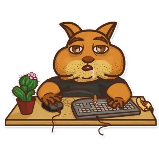 💻 ca12ab1f zwierzę, chomik, komputer, praca, biurko, kaktus telegram sticker