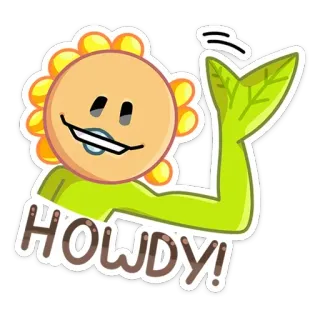 👋 ba0efa58 HOWDY! flor, saludando, saludo, amigable, dibujo animado, qué tal, hoja telegram sticker