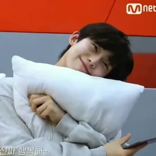 🦴 1089f684 진짜 행복해~ 사람, 베개, 행복한, 웃는, 아시아인, 한국인 telegram sticker