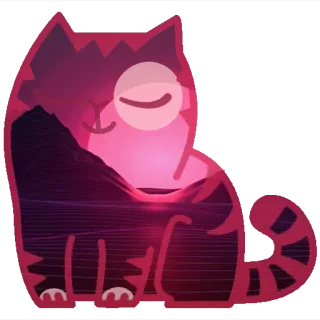 😌 775b1cce gato, animal, silueta, paisaje, rosa, morado whatsapp sticker