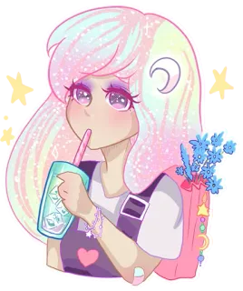 🥤 52f46e43 女の子, 飲み物, 可愛い, アニメ, キラキラ, 月 telegram sticker