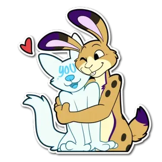 🤗 919e47db you กระต่าย, แมว, รัก, กอด, การ์ตูน, สัตว์, น่ารัก telegram sticker