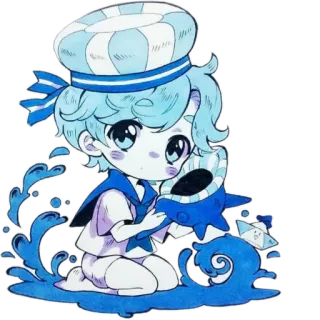 😢 24e9e286 kartun, anime, anak laki-laki, chibi, pelaut, samudra, laut, air telegram sticker