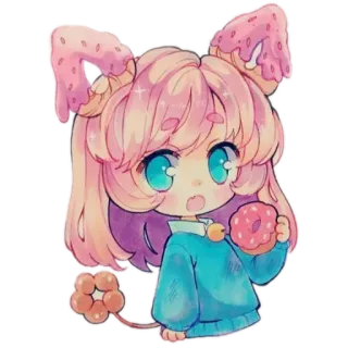 ❓ 2a71d433 Anime, Kawaii, Lucu, Donat, Rambut pink, Karakter, Kartun telegram sticker