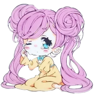 😥 88ec64b3 Anime, Chibi, Kawaii, Lucu, Gadis, Rambut merah muda, Mata besar, Kartun telegram sticker