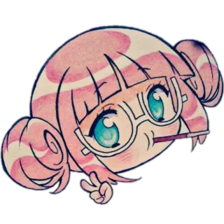 🍭 8fcb6c32 kartun, gadis, kacamata, simbol perdamaian, imut, rambut pink telegram sticker