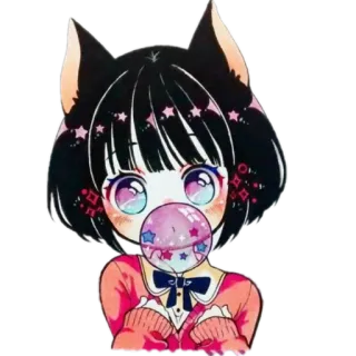 😳 96f4e417 Anime, Kawaii, Imut, Telinga kucing, Permen karet, Manga, Stiker telegram sticker
