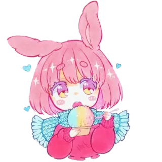 😋 bd07c2a5 kawaii, anime, imut, es serut, merah muda, telinga kelinci, chibi, manga telegram sticker