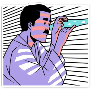 👁 4ff504bd hombre, persianas, mirando, retro, espiando, ilustración telegram sticker