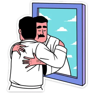 ⭐ c3c7925e abrazo, amor propio, reflexión, espejo, abrazo, dibujos animados, positivo telegram sticker