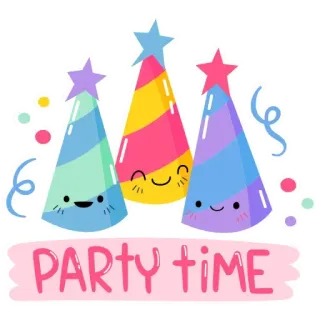 🥳 8a180047 PARTY TIME 파티, 축하, 모자, 종이 조각, 귀여운, 재미, 파티 타임 telegram sticker