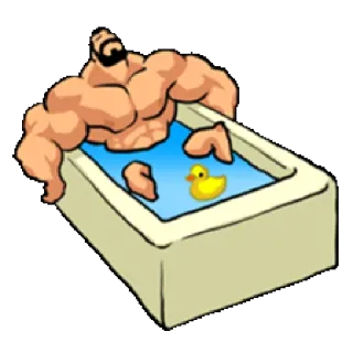 🛁 3816aa91 cartoon, man, muscular, bathtub, rubber duck, bath, relaxing telegram sticker