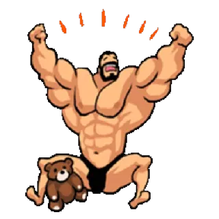 😫 c2fcbd50 muscular, cartoon, beard, excited, celebrating, teddy bear telegram sticker