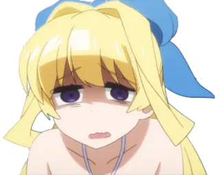 ❤️ 879614b8 anime, girl, blonde hair, blue ribbon, sad, worried whatsapp sticker