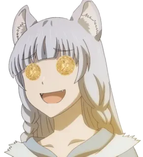 ❤️ f4f4545b anime, girl, wolf ears, coins, eyes, sticker whatsapp sticker