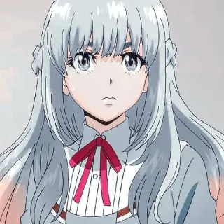 🤨 ec097321 Anime, Fille, Personnage, Femme, Cheveux Longs, Ruban Rouge telegram sticker