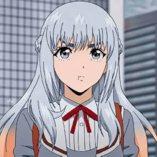 💙 ff6ebd5f fille anime, cheveux gris, uniforme scolaire, mignon, manga, dessin animé, femme telegram sticker