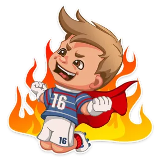 😈 5dd3587b 16 cartoon, soccer, flames, cape, number 16, kid telegram sticker