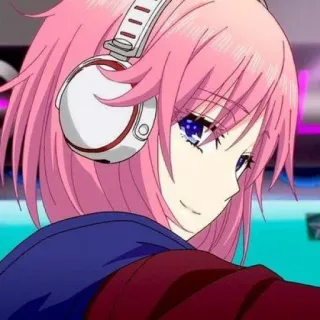 💖 58c109e3 anime, pink hair, headphones, anime girl telegram sticker