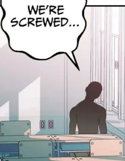 😔 61ad4a17 WE'RE SCREWED... Sprechblase, Innenbereich, Person, Krankenhaus, Schlechte Lage telegram sticker