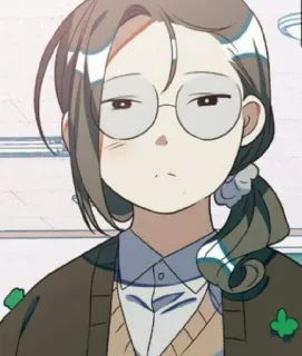 😐 698bd18b Cartoon, Brille, Mädchen, Pferdeschwanz, Anime telegram sticker