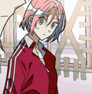 ❓ 87af4ad5 Anime, Mädchen, rosa Haare, rote Jacke, Schuluniform telegram sticker