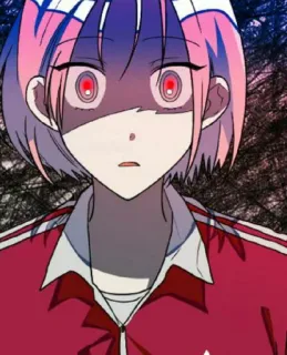 😠 87f3ce29 Anime, Manga, Charakter, Geschockt, Verängstigt, Rote Augen, Pinke Haare telegram sticker