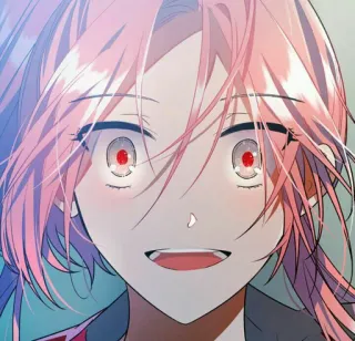 😍 94daf044 Anime, Manga, Mädchen, rote Augen, pinke Haare, aufgeregt telegram sticker