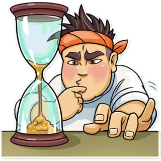 ⏳ 2fe4ddff mann, sanduhr, zeit, denken, verwirrt, oranges stirnband telegram sticker