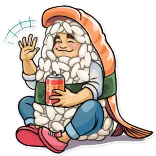 👋 5658e78d BEER Sushi, Essen, Bier, Cartoon, Anthropomorph telegram sticker