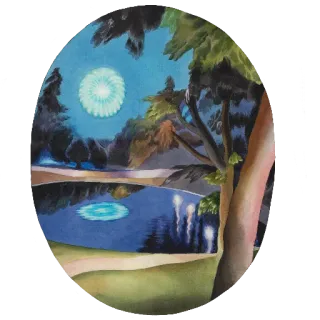 🎆 4ec37119 호수, 달, 반사, 풍경, 자연, 나무, 밤 whatsapp sticker