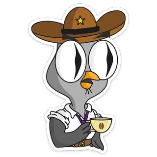 ☕️ 8d10029f cartoon, bird, sheriff, coffee, hat telegram sticker
