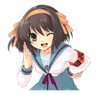 ☺️ 128541ac Haruhi Suzumiya The Melancholy of Haruhi Suzumiya anime, manga, schoolgirl, character, wink telegram sticker