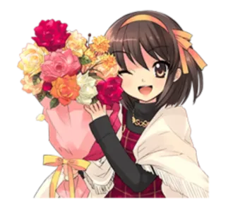 😊 405a20c2 anime, flowers, bouquet, girl, wink, cute, cartoon telegram sticker