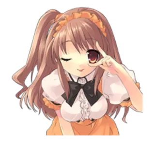 😜 9b68ff7a anime, girl, wink, peace sign, cute, maid telegram sticker