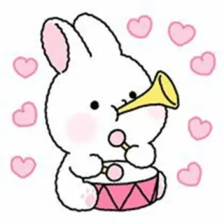 🐇 6dfed2df кролик, зайчик, музыка, труба, барабан, милый, сердечки, мультфильм telegram sticker