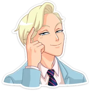 ☝️ d4f36f9b 卡通, 男人, 思考, 角色, 金发, 西装 telegram sticker
