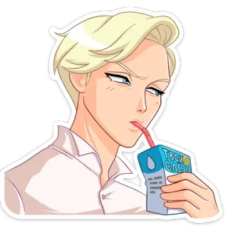🧃 f8ab0b16 ТВОИ СЛЕЗЫ 卡通, 人物, 金发, 果汁盒, 饮料, 插图, 动漫, 贴纸 telegram sticker