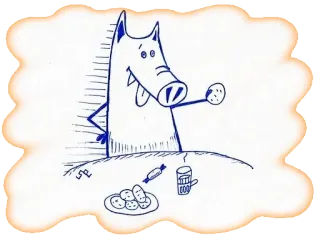 🍘 ea6eea7a loup, dessin animé, biscuits, bonbons, dessin, table whatsapp sticker