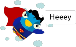 👺 32fd60c5 Heeey птица, супергерой, мультфильм, облака, приветствие telegram sticker