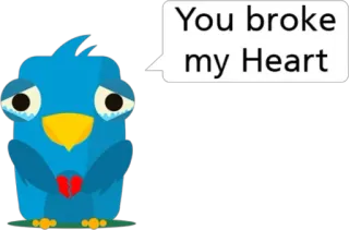 💔 5470b967 You broke my Heart птица, грустный, разбитое сердце, любовь, сердце, мультфильм, чувство telegram sticker