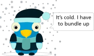 ☃ 9bbfea09 It's cold. I have to bundle up холод, зима, пингвин, снег, укутанный, погода, мультфильм telegram sticker